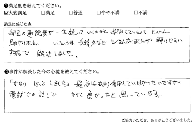 いろいろな手続きなどたくさんありましたが、解りやすい対応で解決しました