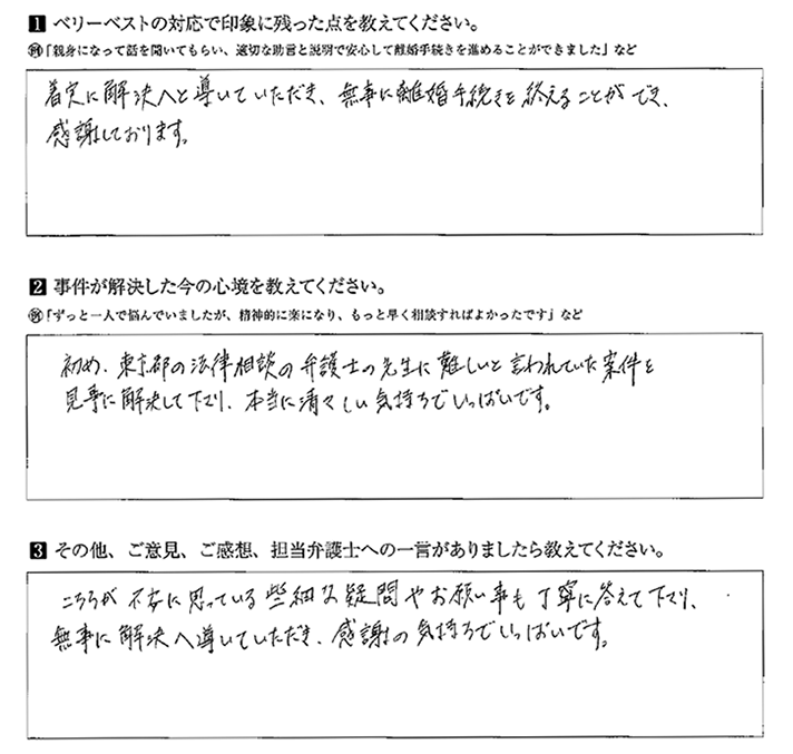 他の弁護士の先生には難しいと言われた案件でした