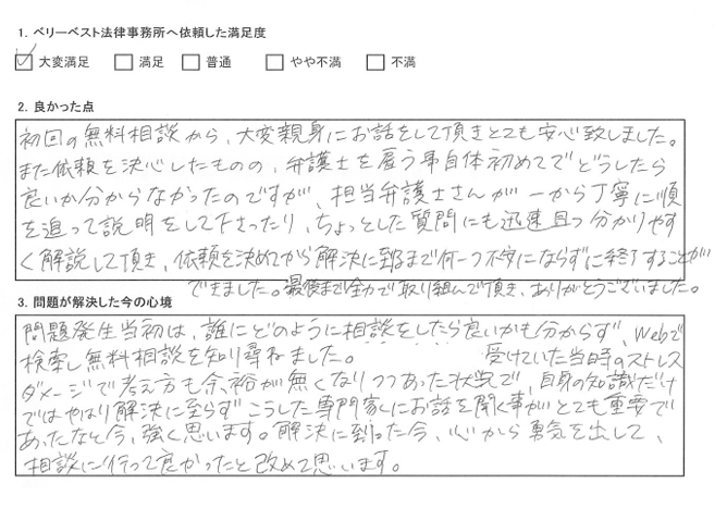 依頼を決めてから解決に至るまで何一つ不安にならずに終了